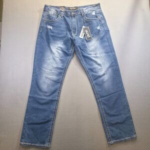 True Luck Men's Stretch Straight Denim Blue Jeans Size 38x32 NWT